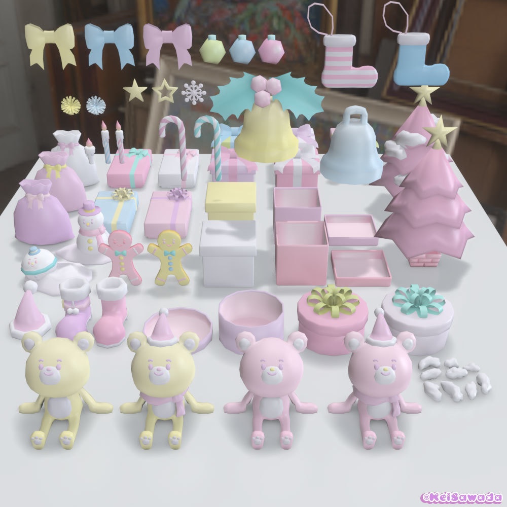 クリスマス用素材【パステルカラー】(3DCG)