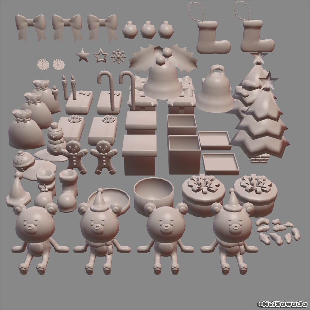 クリスマス用素材【パステルカラー】(3DCG)