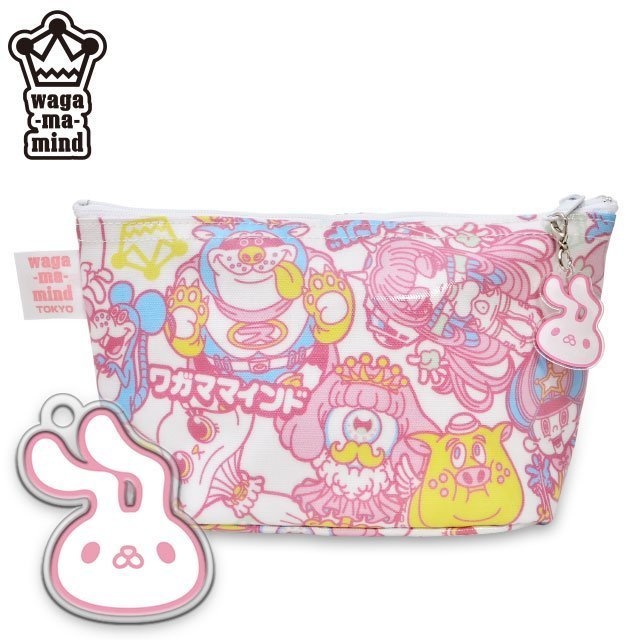 チャーム付底丸ペンケース/ピンク柄