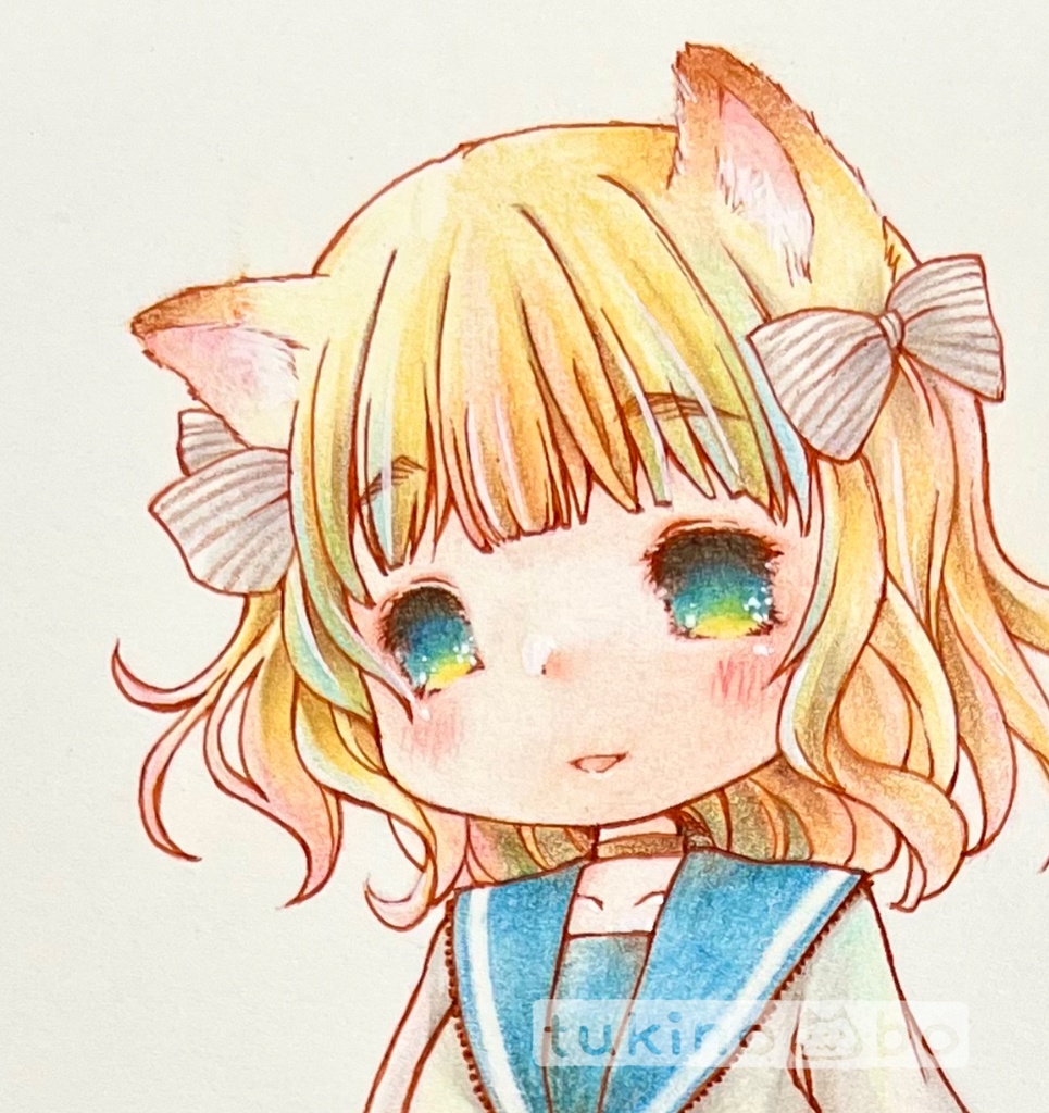 獣耳さんとセーラー服＊イラスト原画