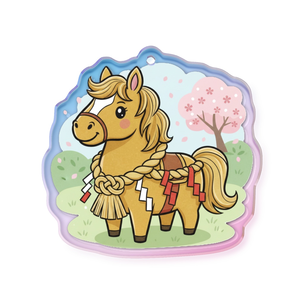 しめ縄を巻いた馬--アクリルキーホルダ--ver