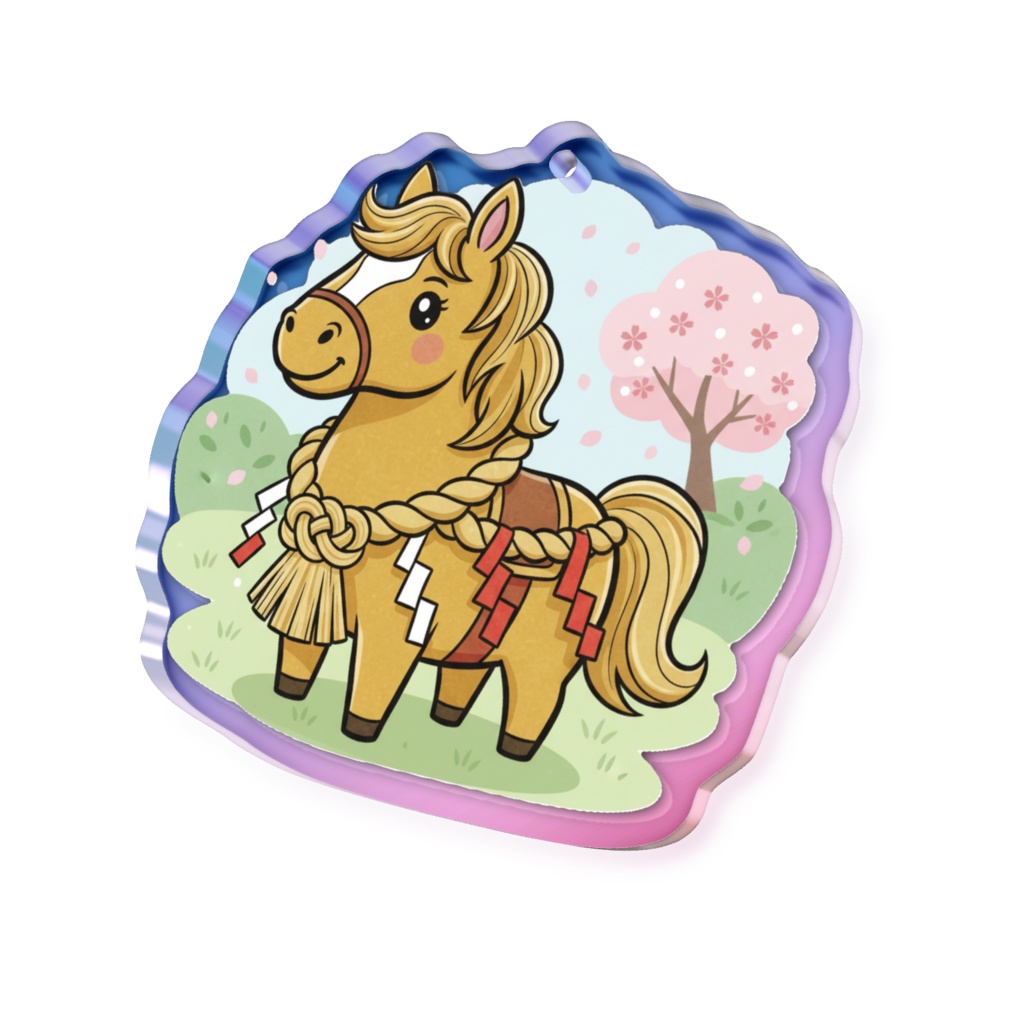 しめ縄を巻いた馬--アクリルキーホルダ--ver