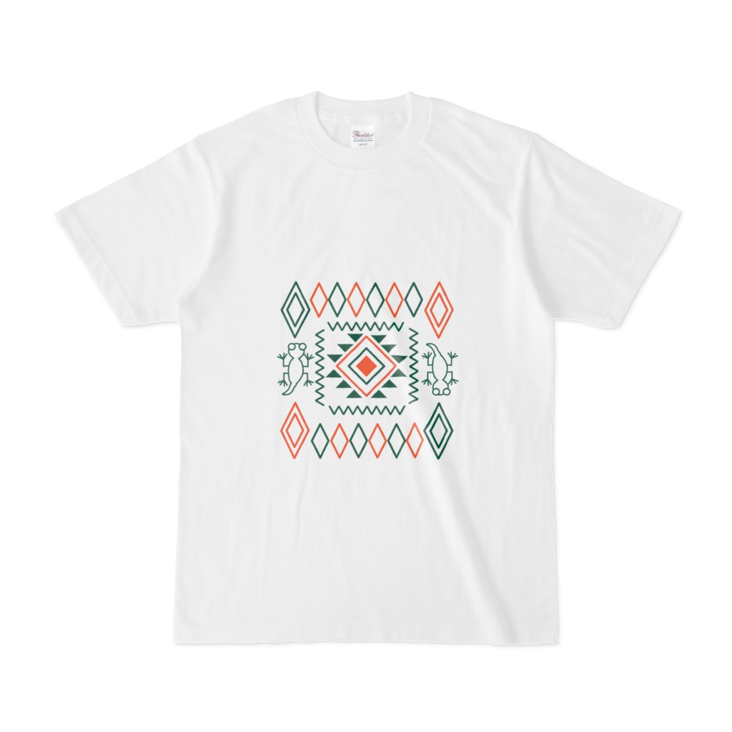 【アステカ・モダン】幾何学模様とトカゲのグラフィックTシャツ