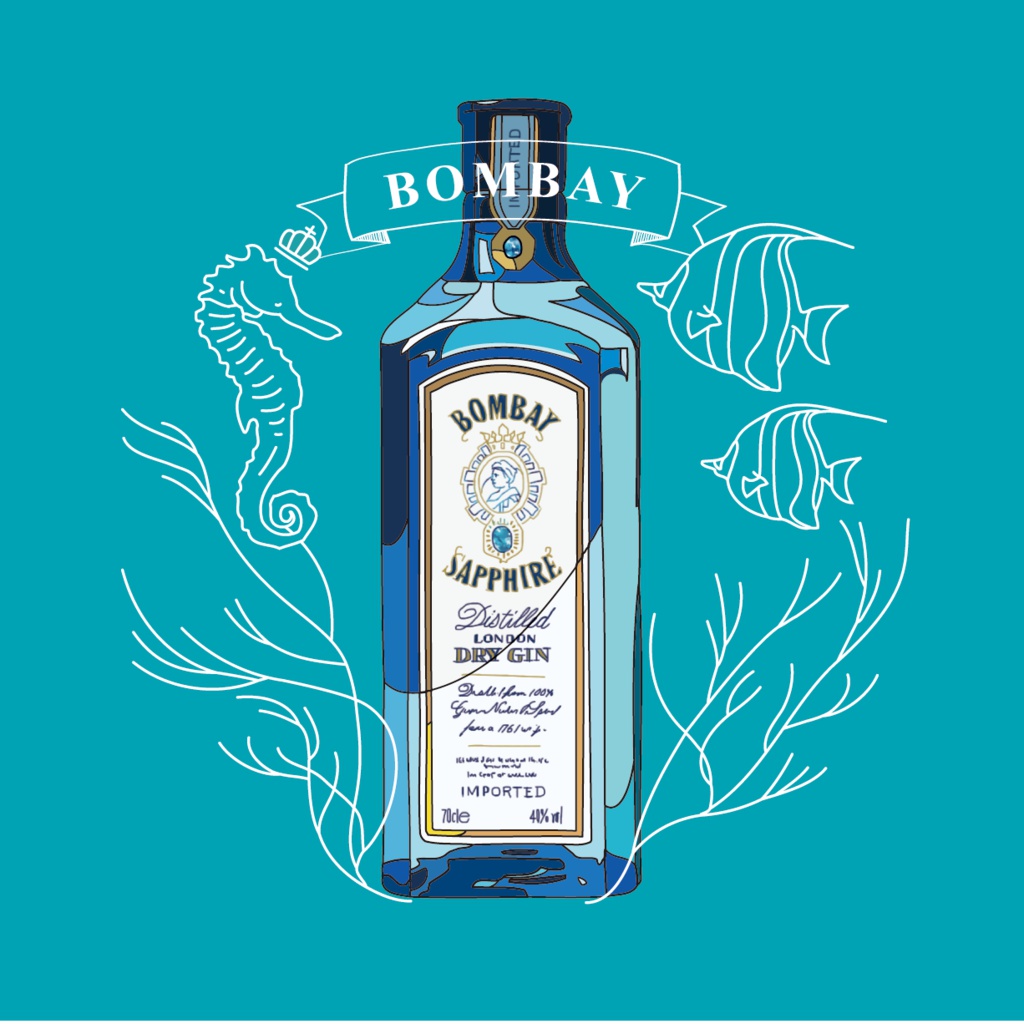 お酒と海の生物缶バッチ - 76mm