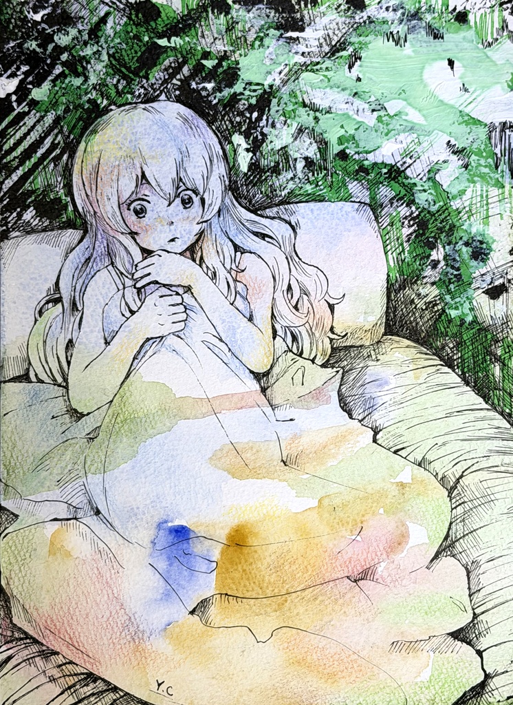 原画イラスト「べっとのうえの」