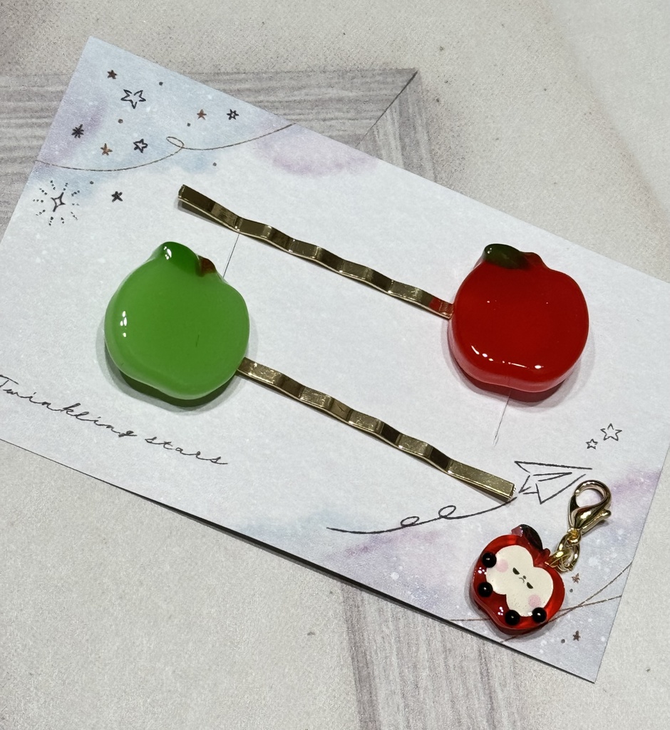 りんご ヘアピン 赤リンゴ 青リンゴ ちびりんごオマケつき apple