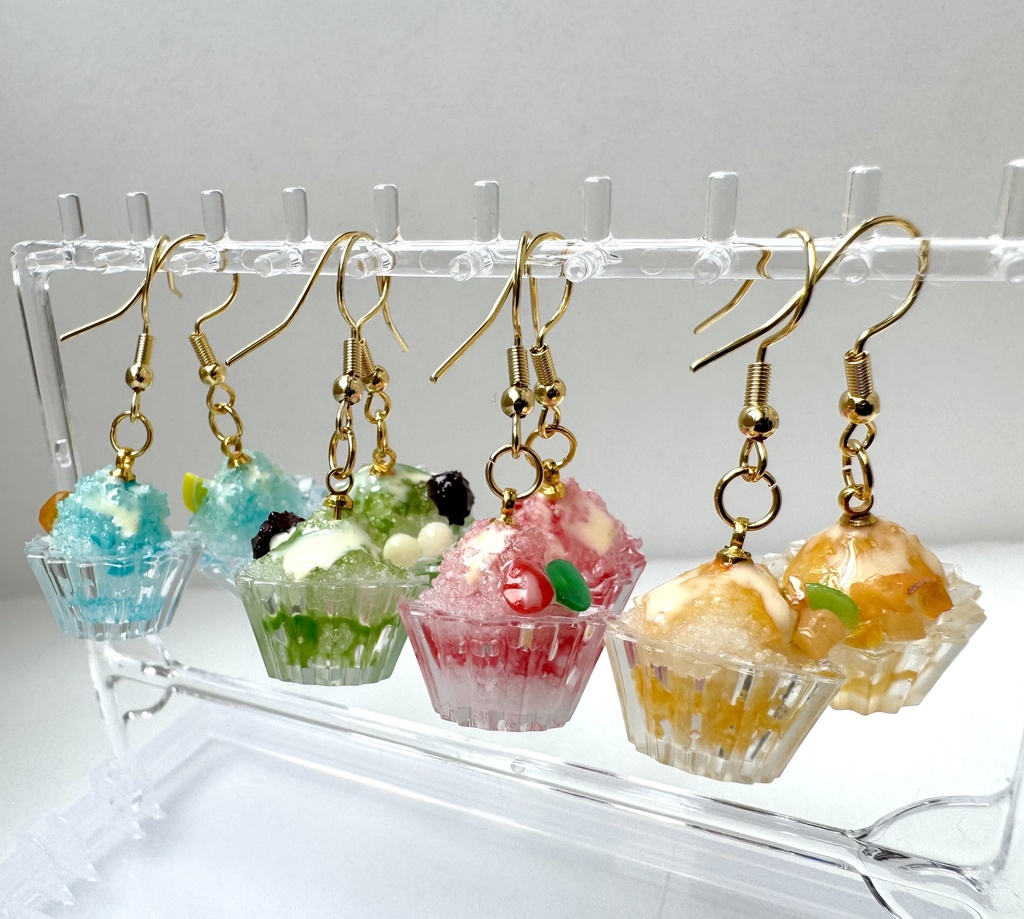 推しカラー 選べる ミニチュアかき氷 ピアス イヤリング変更可