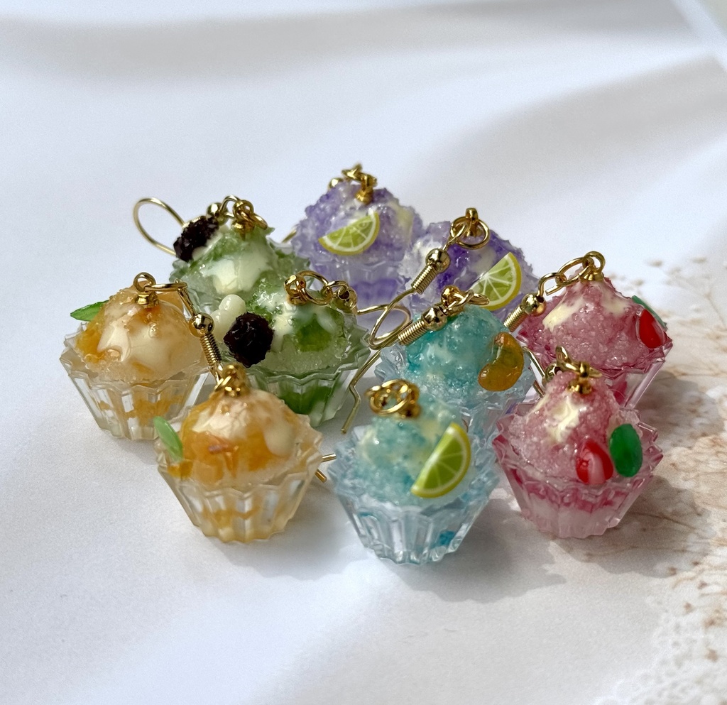推しカラー 選べる ミニチュアかき氷 ピアス イヤリング変更可