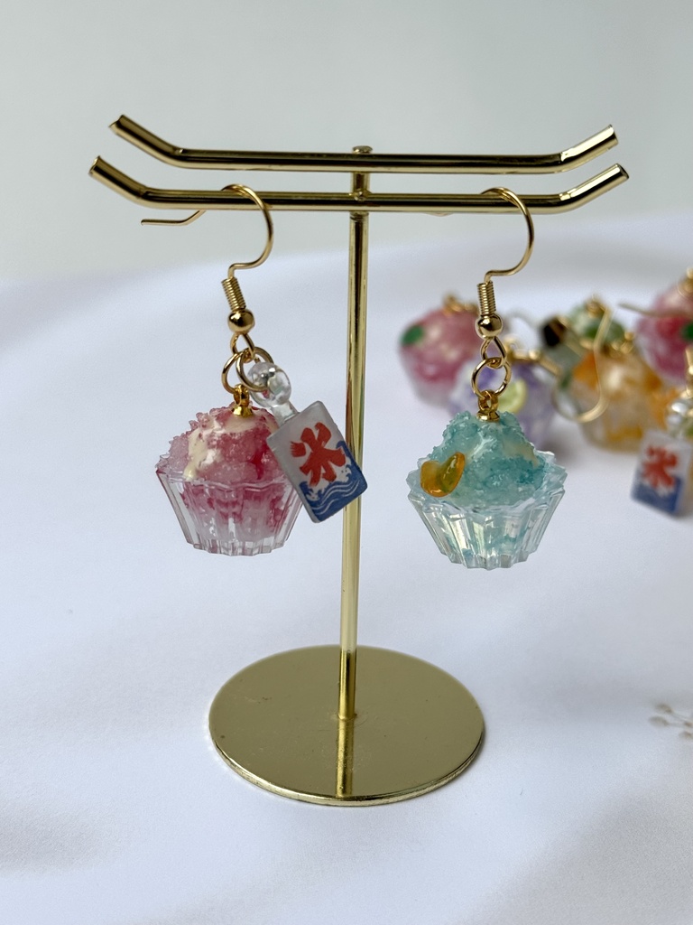 推しカラー 選べる ミニチュアかき氷 ピアス イヤリング変更可