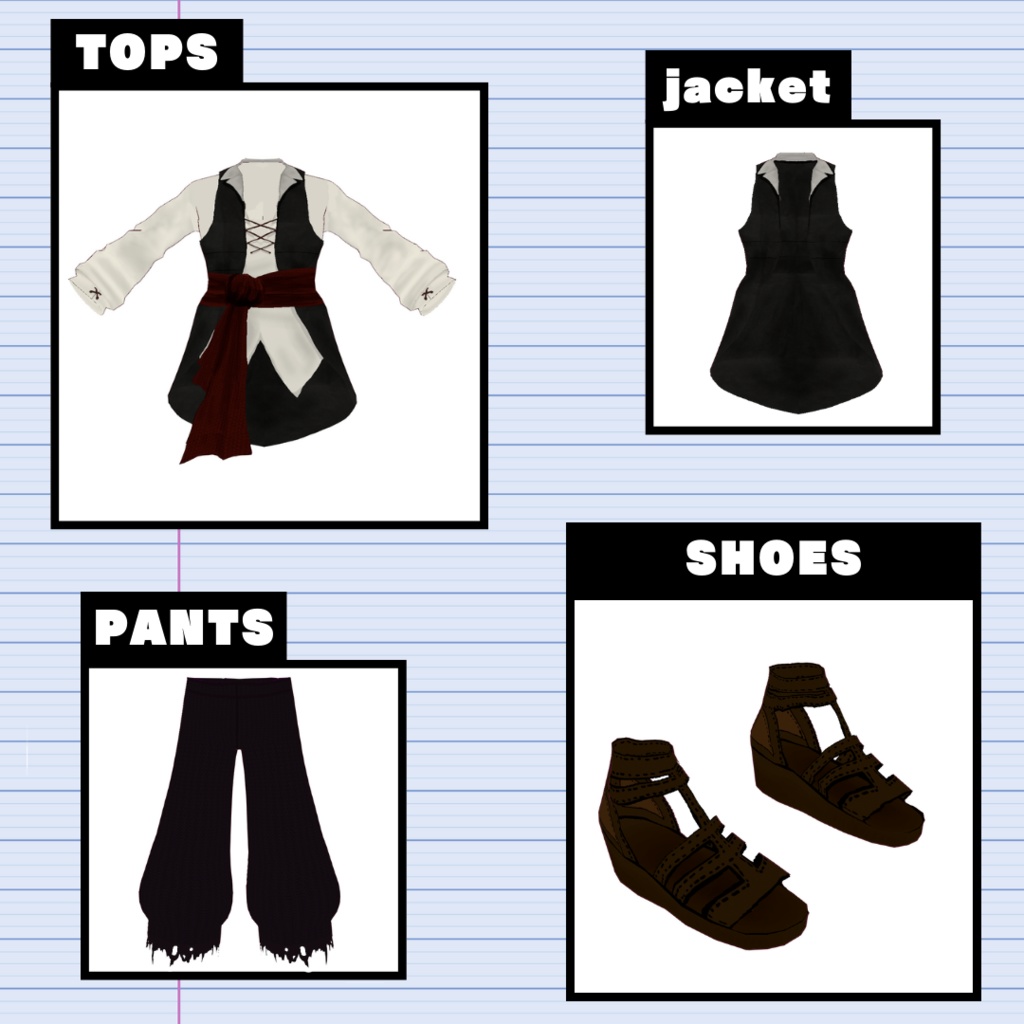 【VRoid】海賊/村人衣装/pirate 5点SET/色変更可