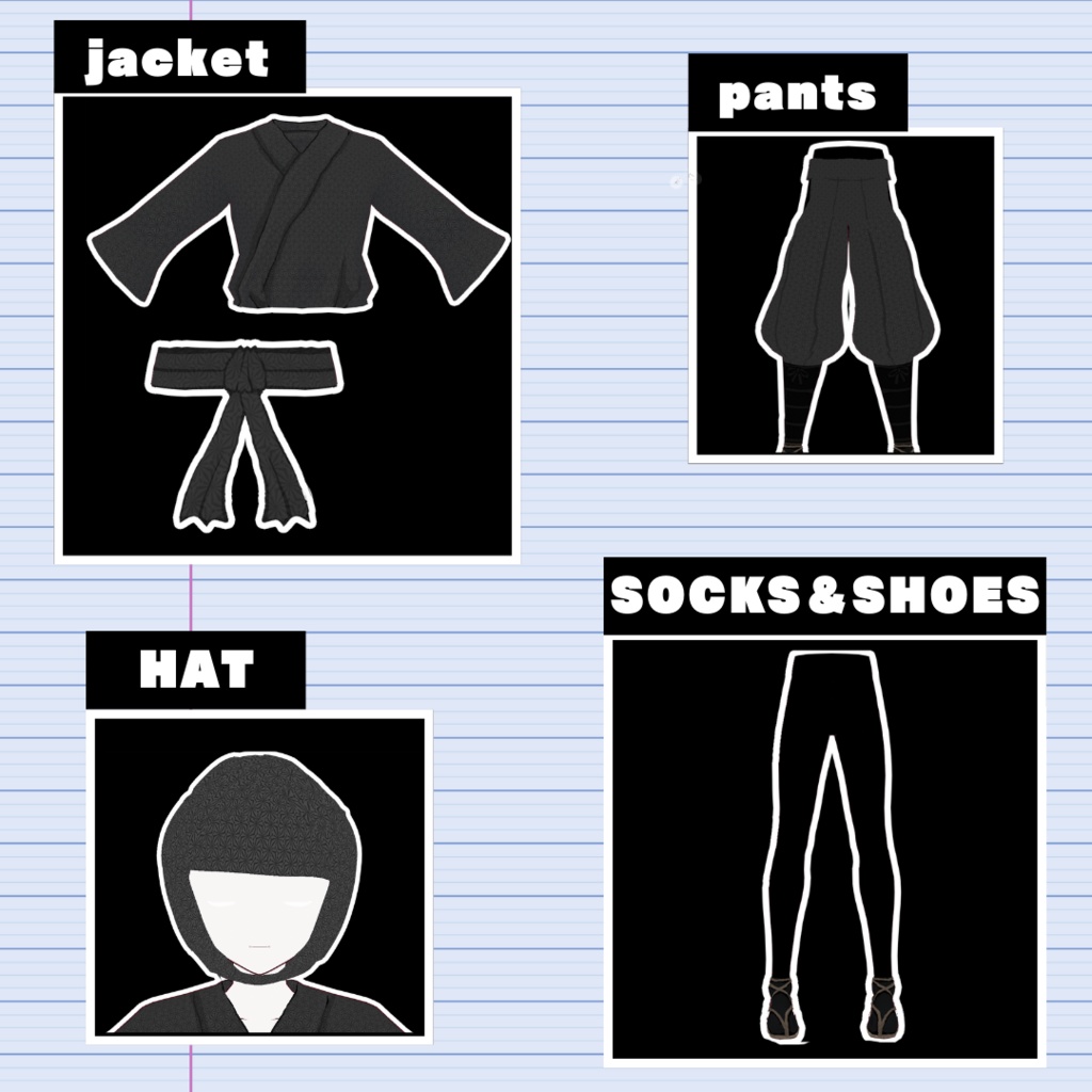 【VRoid】忍者/NINJA 6点SET/草鞋付