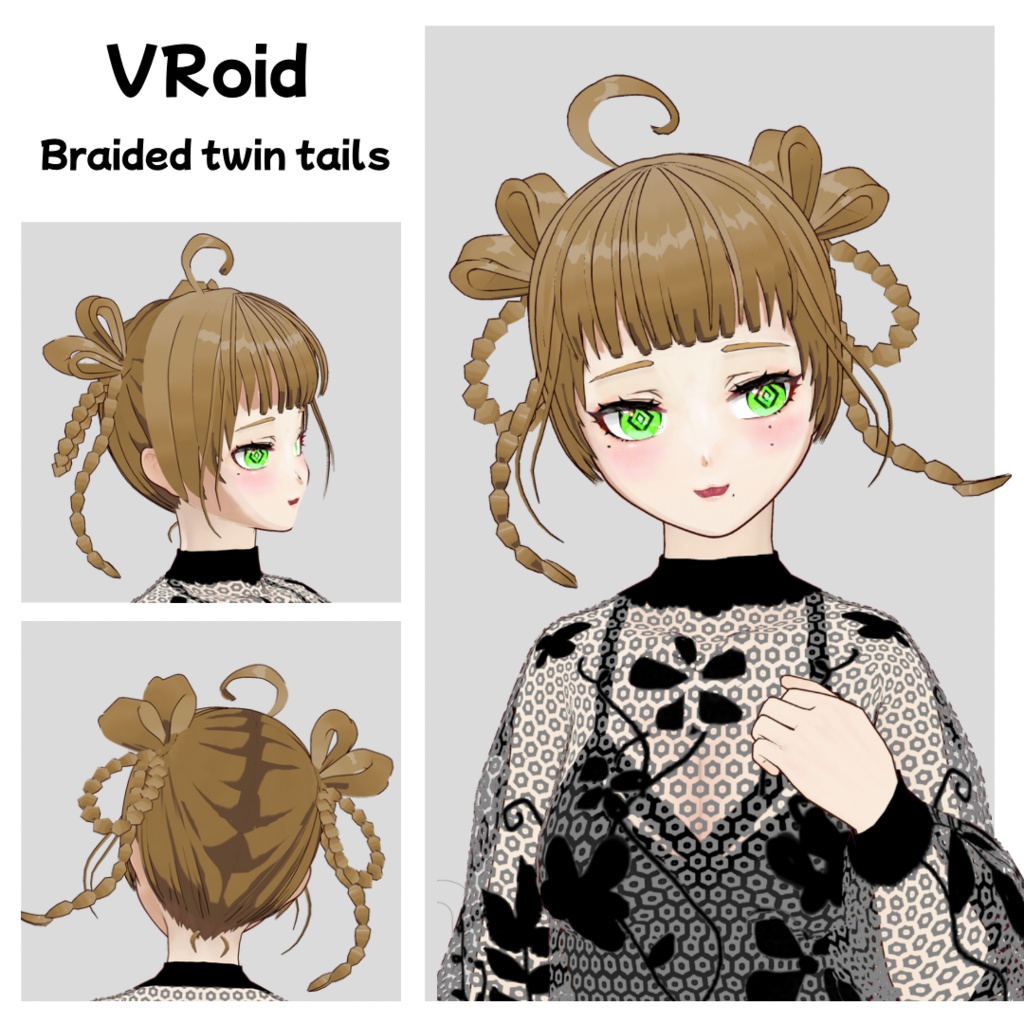 【VRoid】三つ編みツインテ ヘアプリセット/Braided twin tails/hair preset