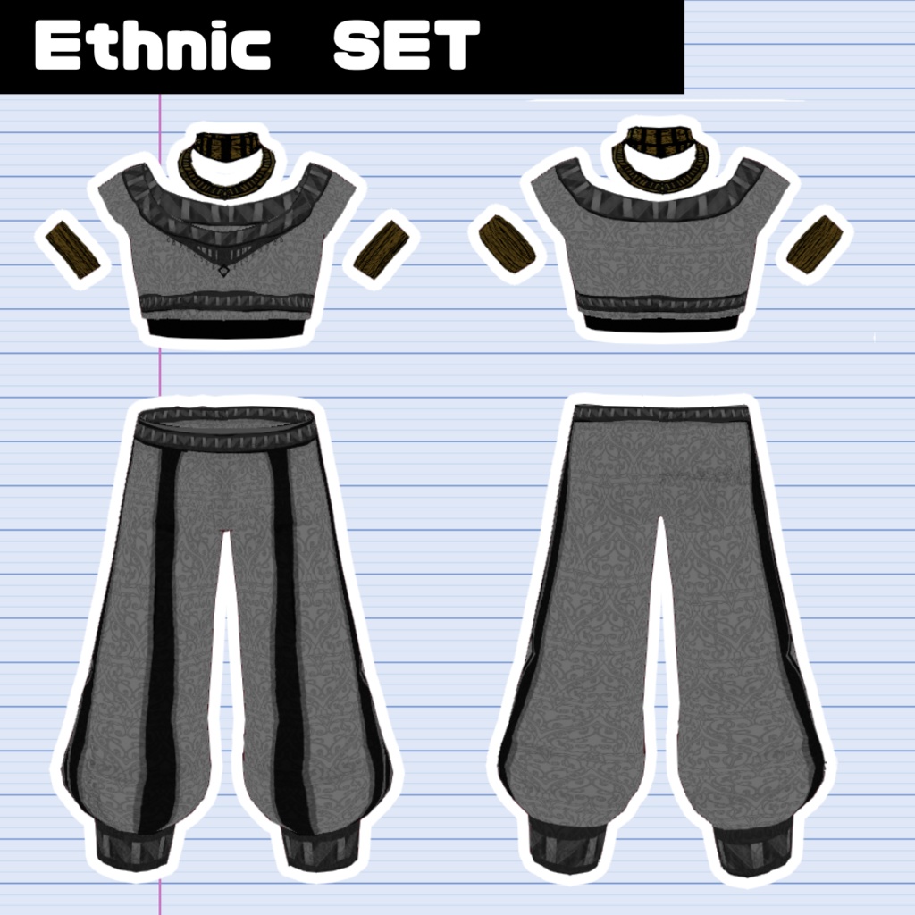 【VRoid】エスニック衣装/Ethnic 6点Set/texture file付