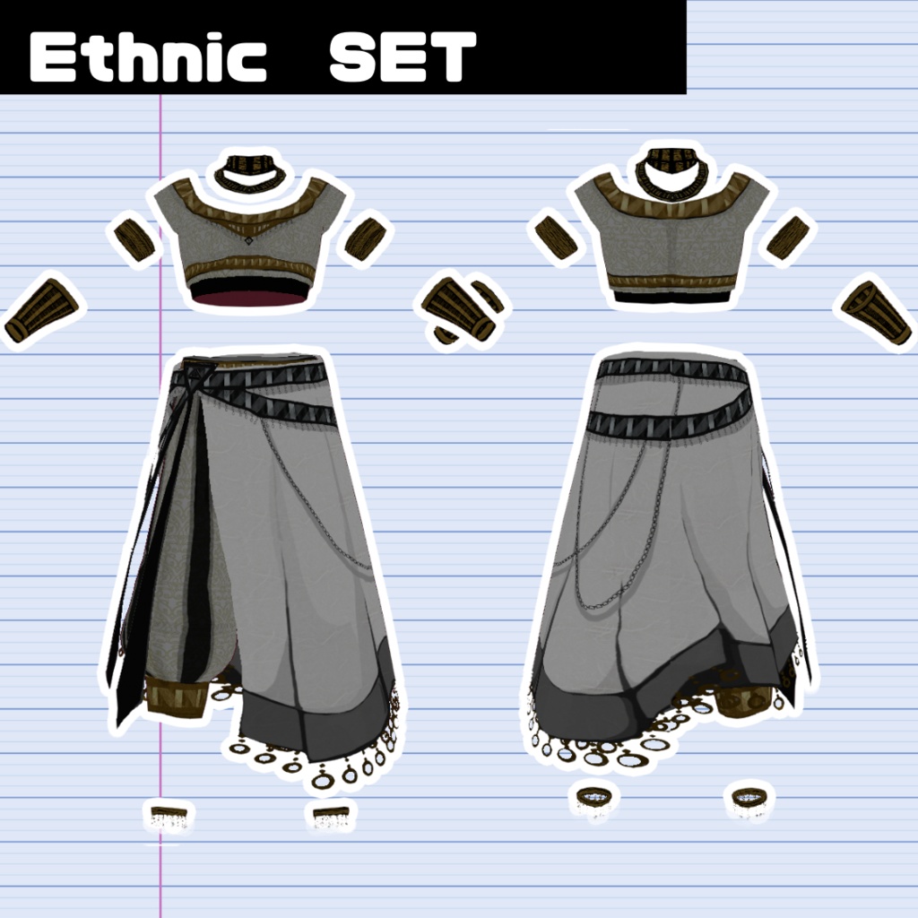 【VRoid】エスニック衣装/Ethnic 6点Set/texture file付