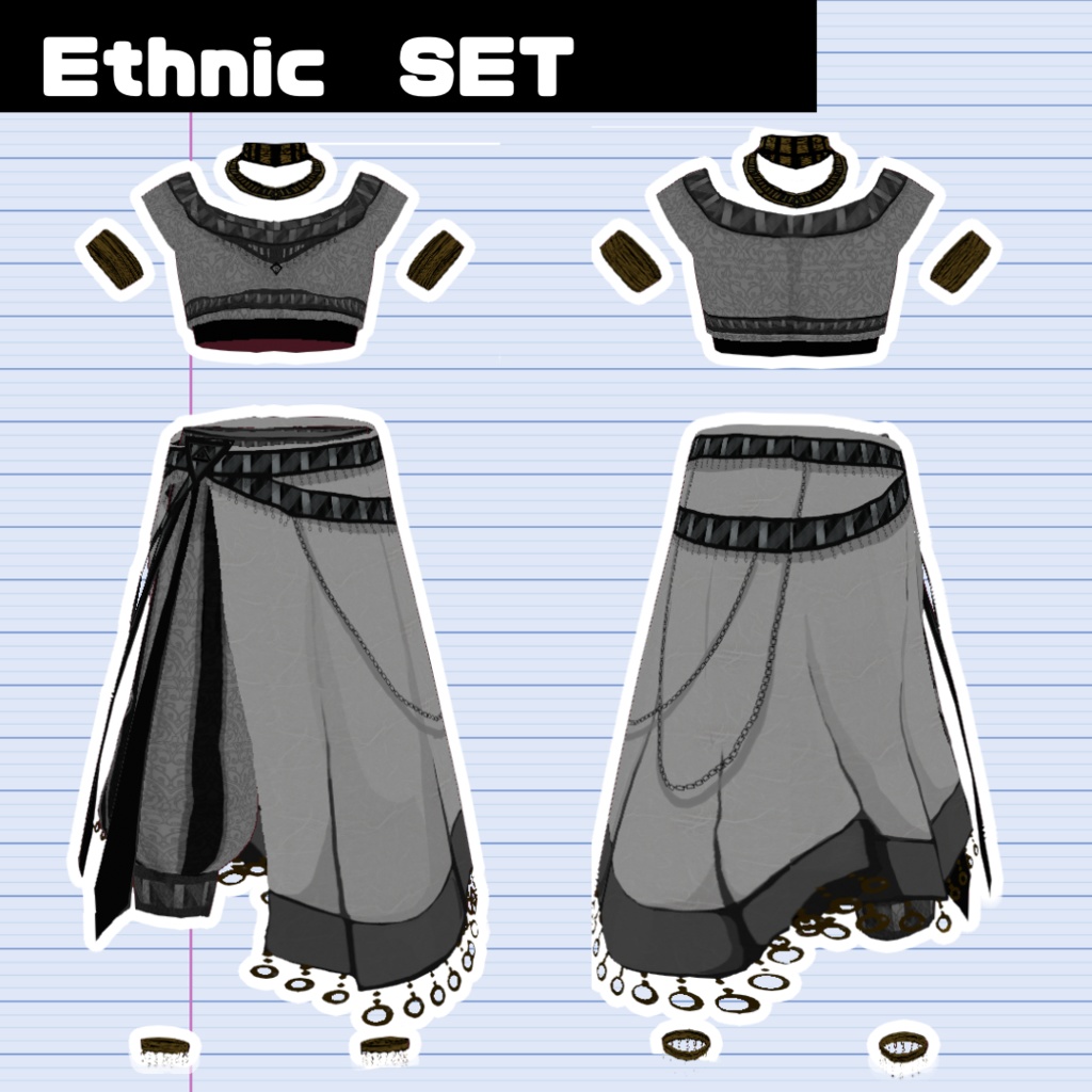 【VRoid】エスニック衣装/Ethnic 6点Set/texture file付