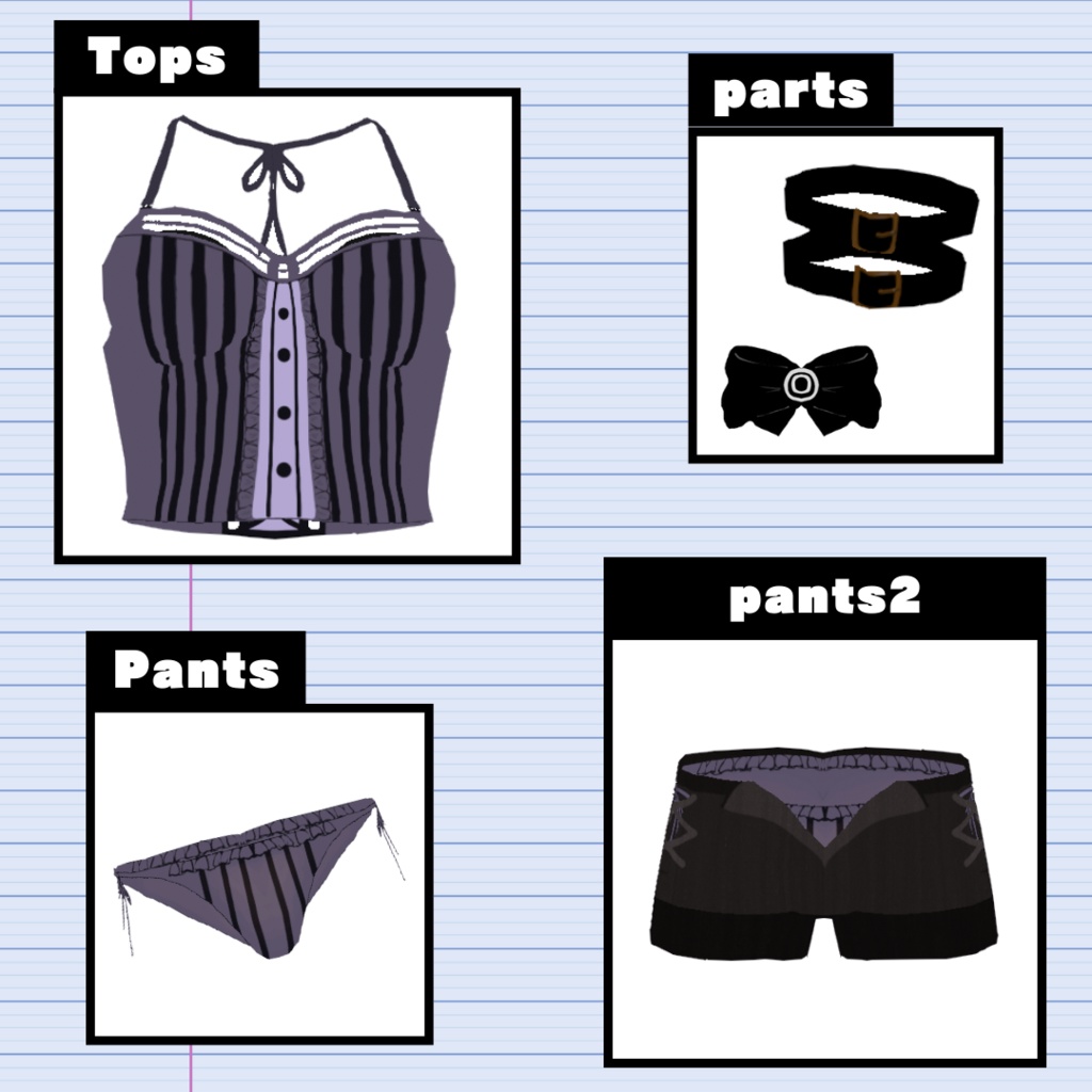 【VRoid】水着stripe/swimsuit/pants/camisole