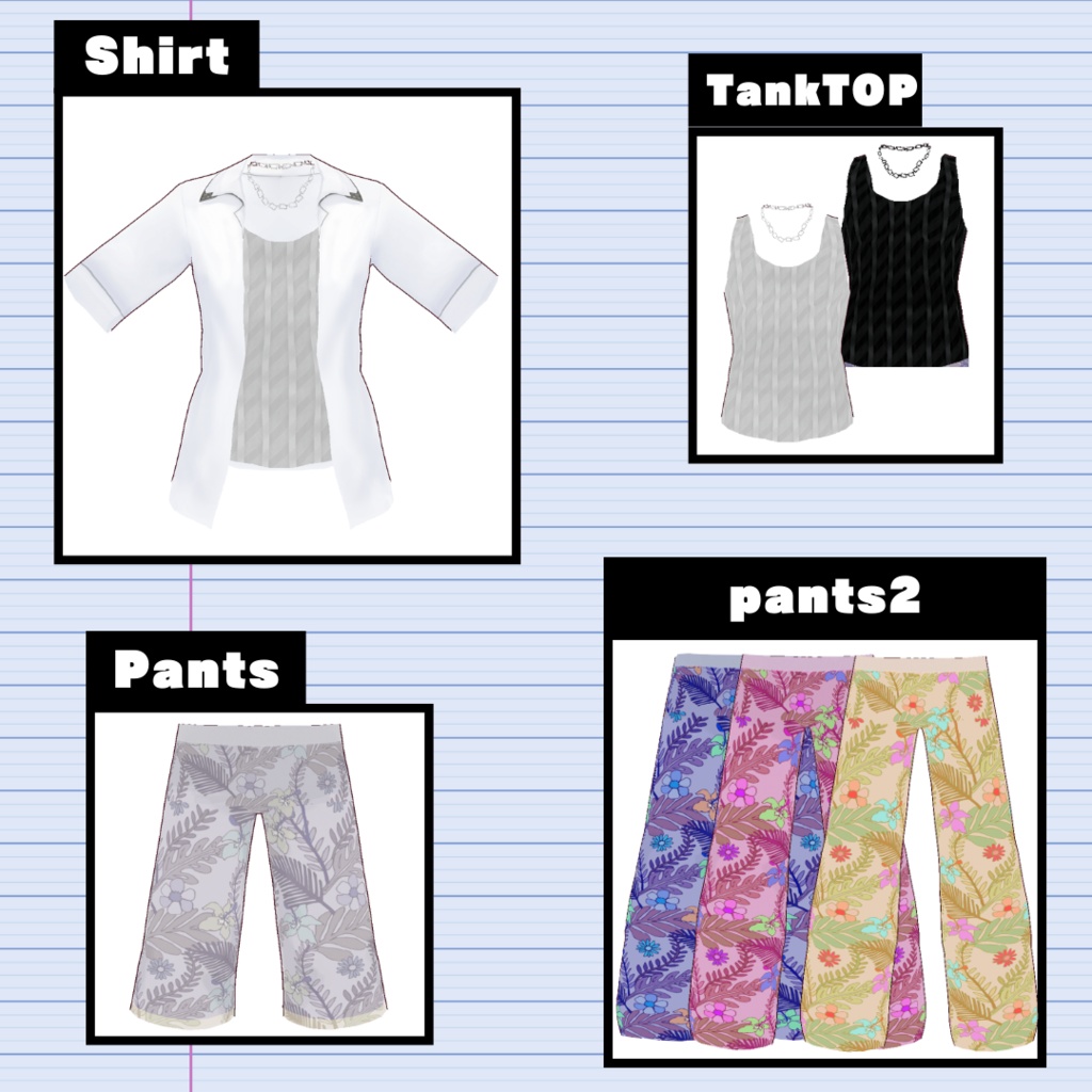 【VRoid】アロハセット/ALOHA Pants/men's swimwear【テクスチャ付】