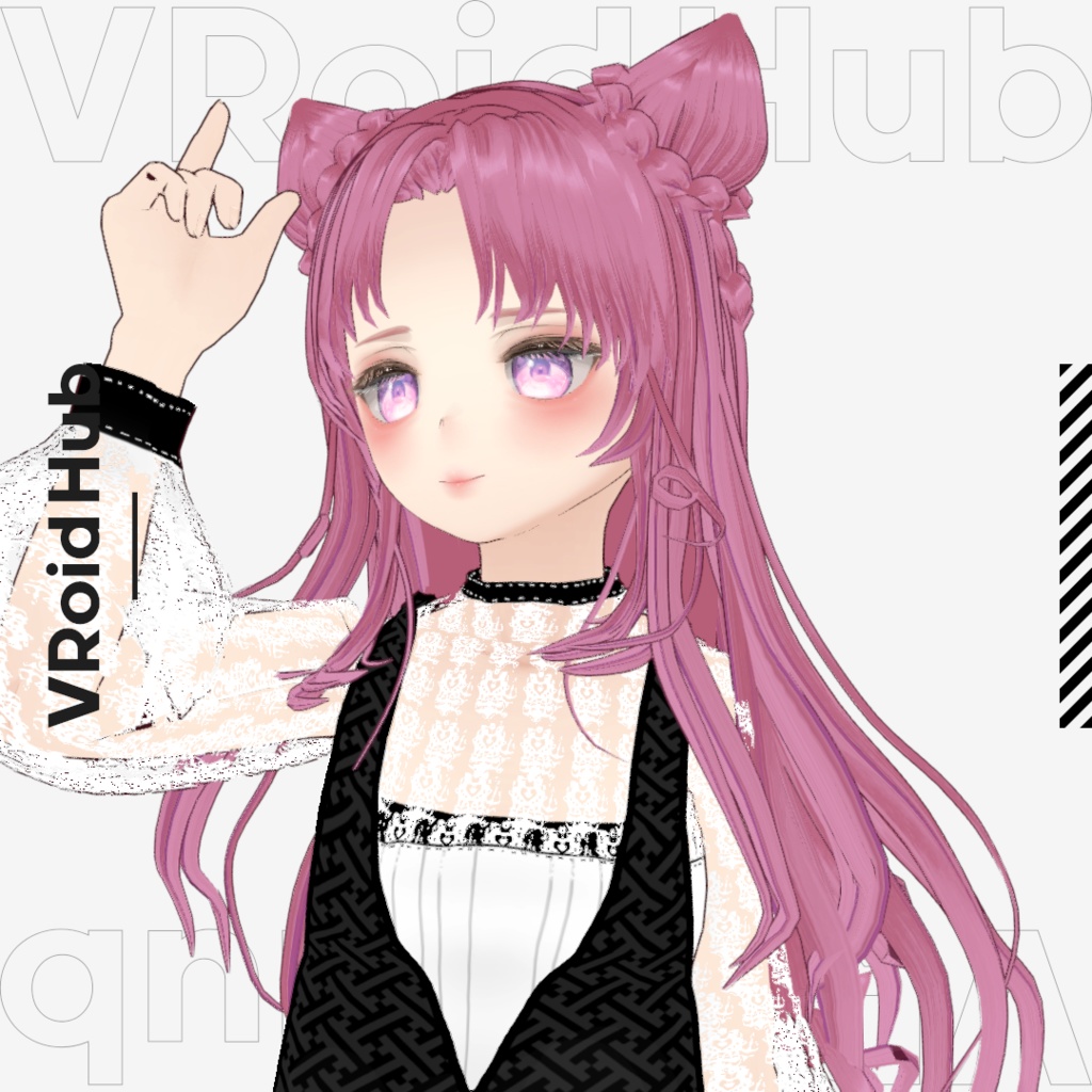 【VRoid】キャット ヘアプリセット/Cat hair/Wavy hair / Girl hairstyle hair preset