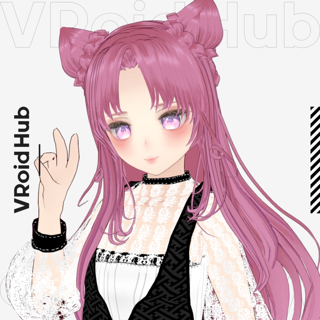 【VRoid】キャット ヘアプリセット/Cat hair/Wavy hair / Girl hairstyle hair preset