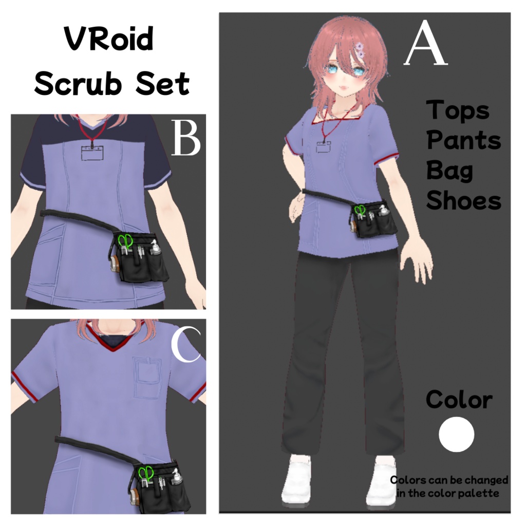 【#VRoid】スクラブ衣装3点/介護士/scrub 3 Design
