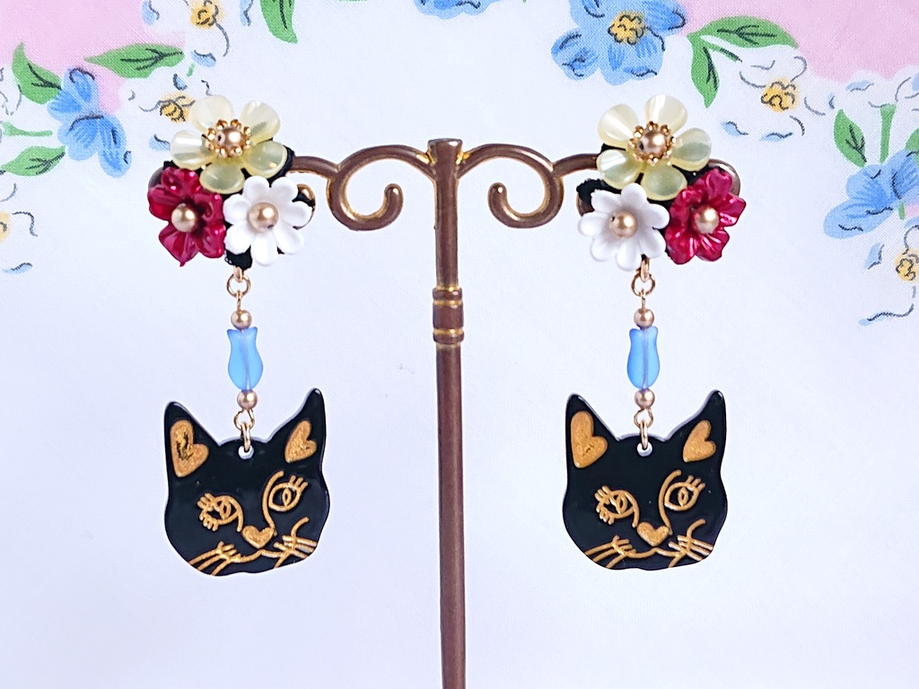 【再販なし】南泉一文字ピアス/イヤリング（黒猫）