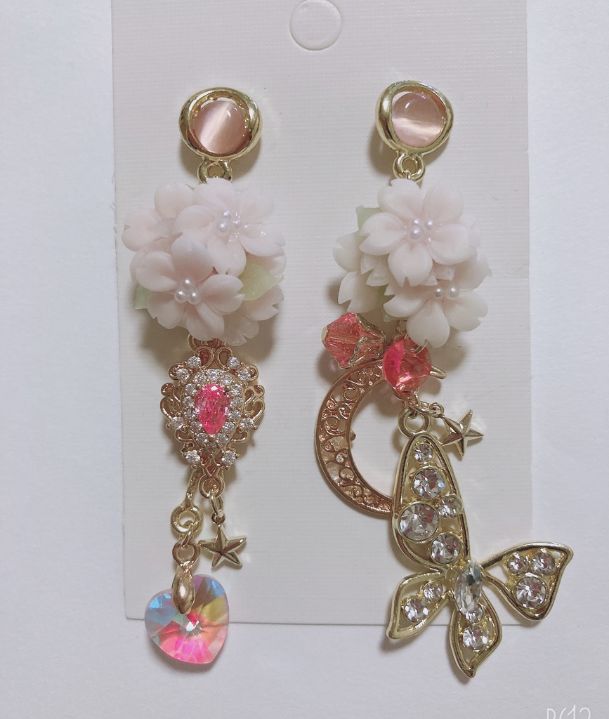 花灯　ハンドメイド　ピアス　スワロフスキー
