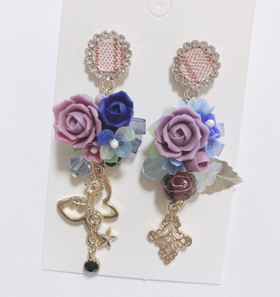 偽りの温度差　ハンドメイド　スワロフスキー　ピアス