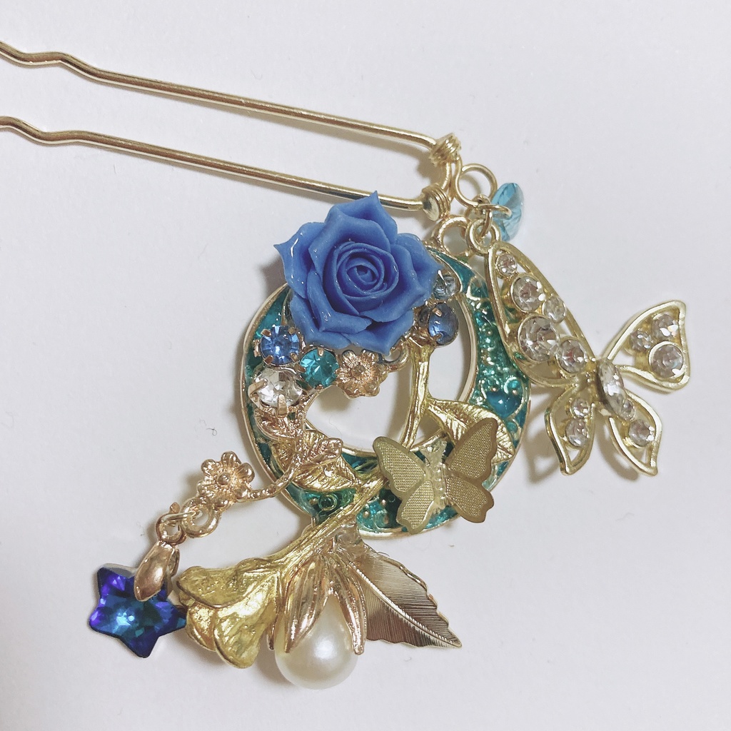 ガラスのキオク　ハンドメイド　スワロフスキー　かんざし