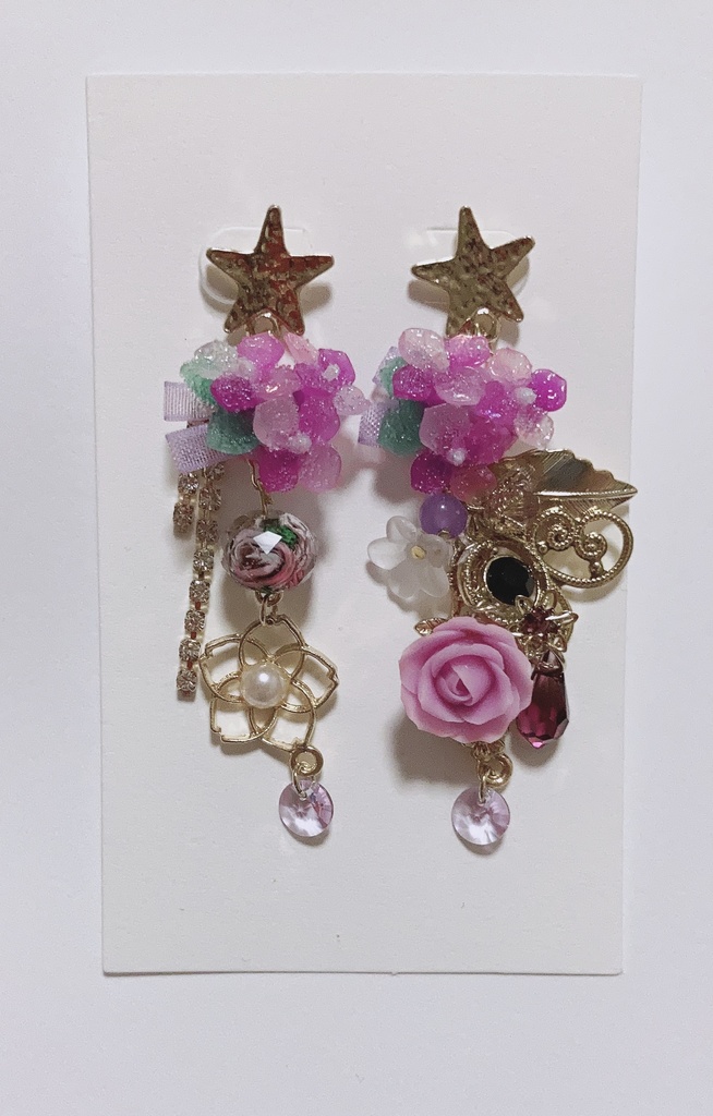 夏のハイドレンジア(紫) 　ハンドメイド　スワロフスキー　ピアス