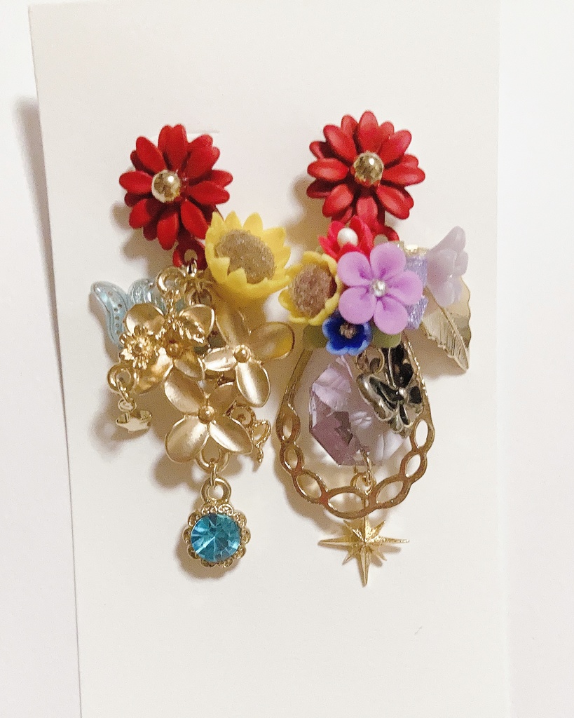 summer Flower ハンドメイド  スワロフスキー  ピアス