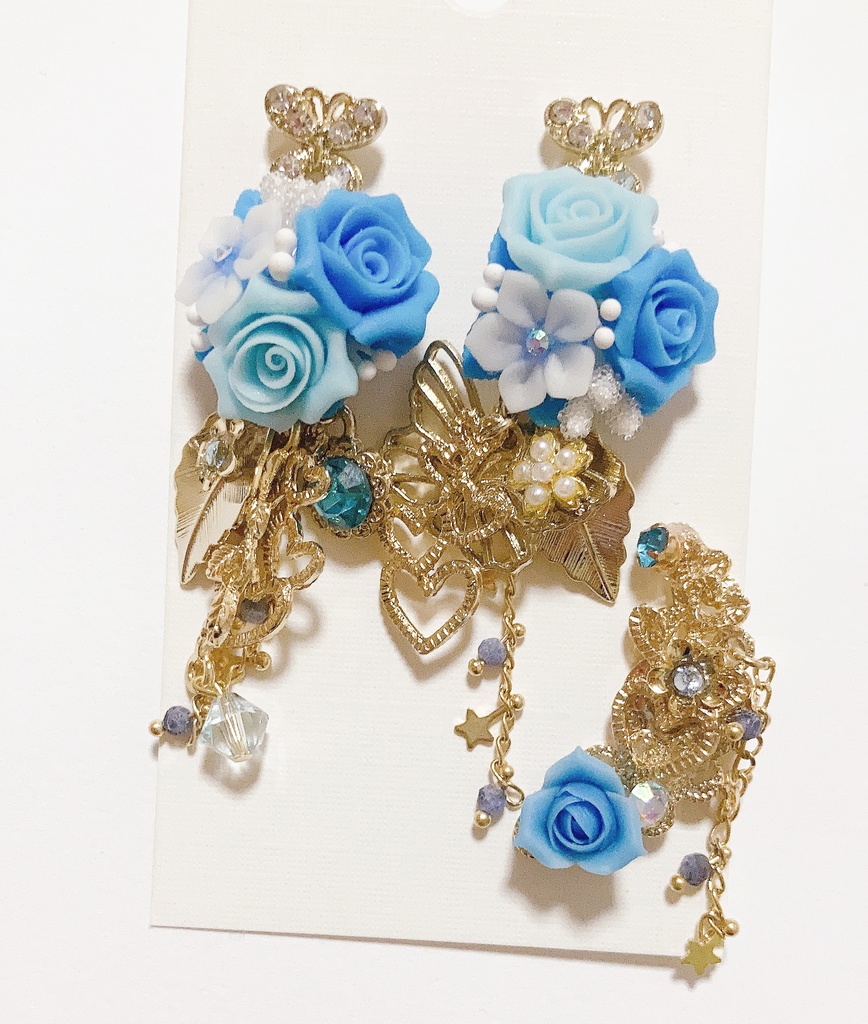 儚い紅恋　ハンドメイド  ピアス　イヤーカフ　のセット