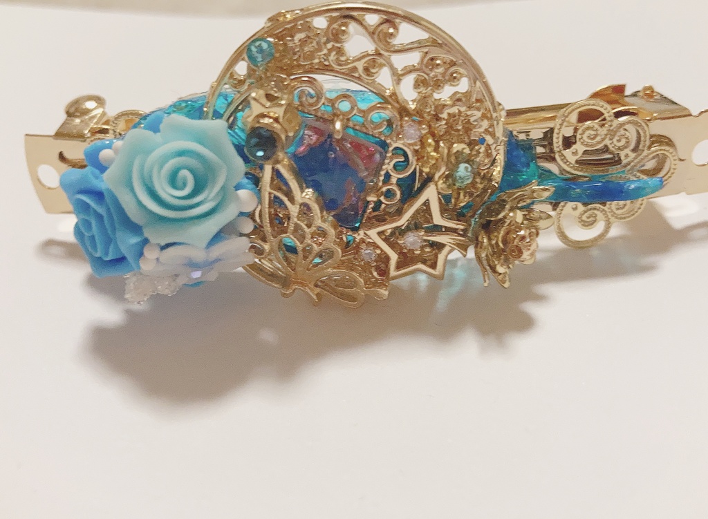 幻想の月明かり　ハンドメイド　スワロフスキー　ヘアバレッタ 
