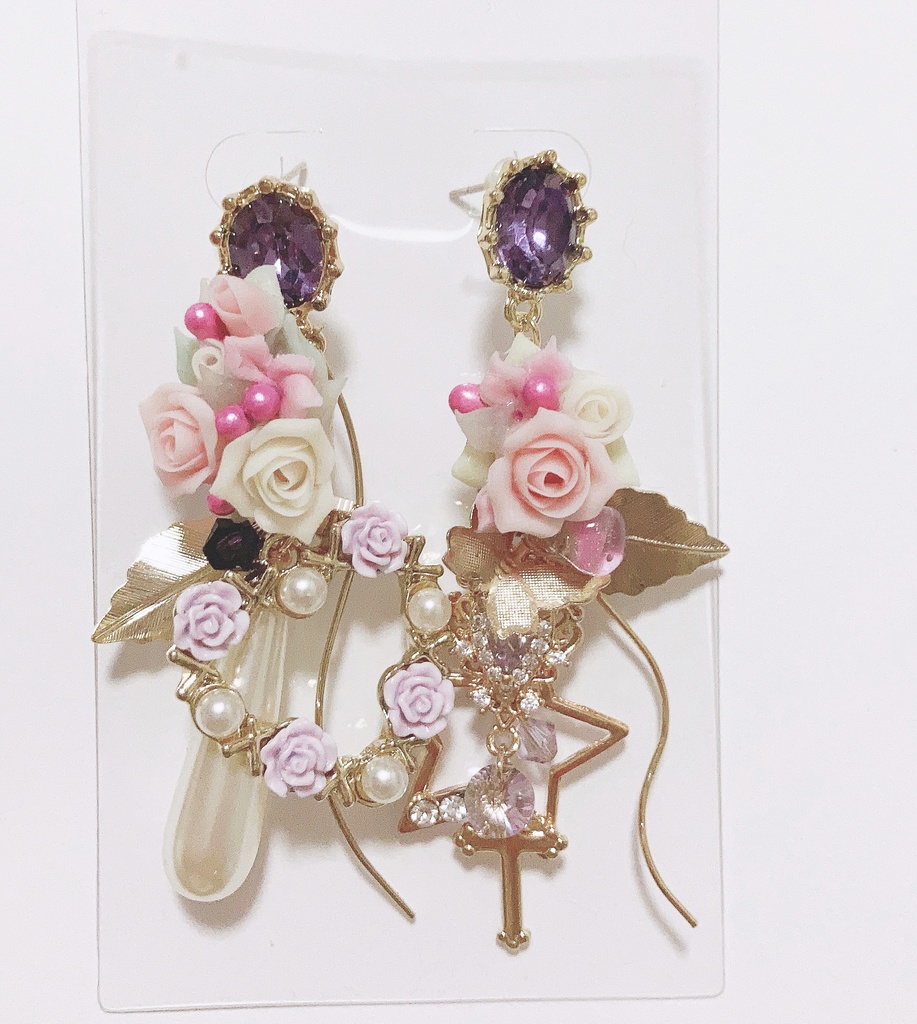 stardust flower ハンドメイド　スワロフスキー　ピアス