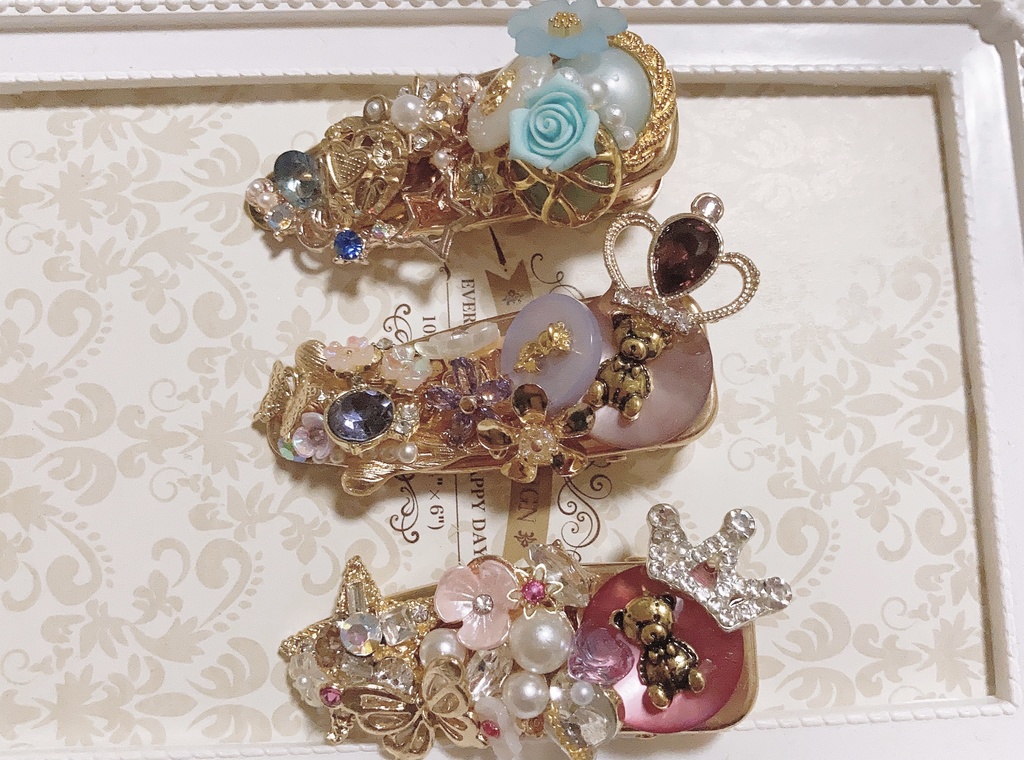 No..4.ハンドメイド ローズカボション ヘアクリップ