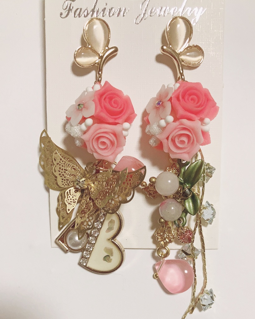 薔薇一輪グリーン ハンドメイド ピアス・イヤリング - アクセサリー 