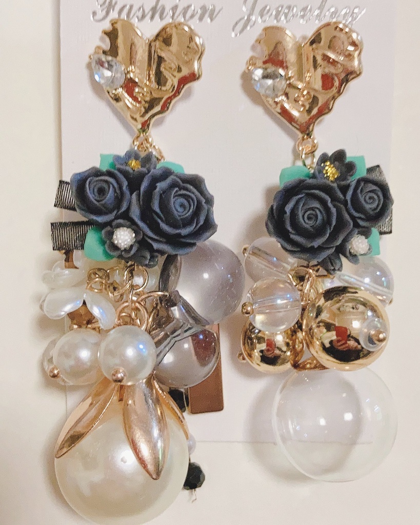 空想未来　薔薇ピアス　しゃぼんビーズピアス　パールピアス