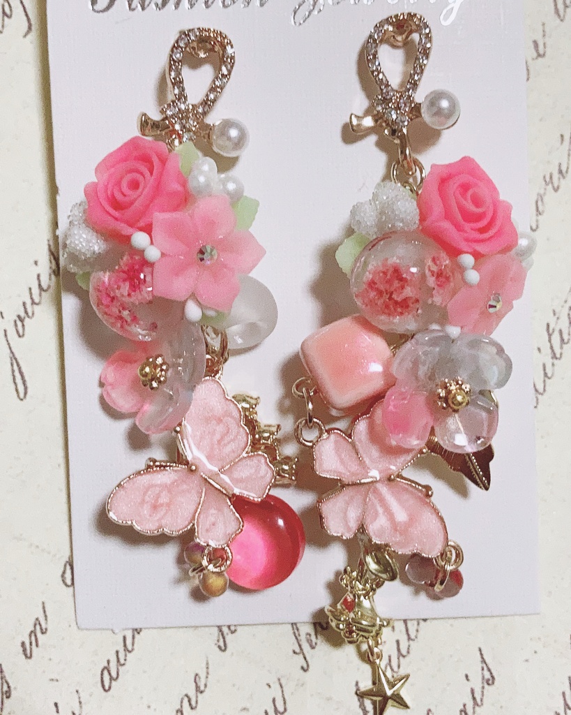 I'm In Love  薔薇ピアス　蝶ピアス　ファルファーレピアス
