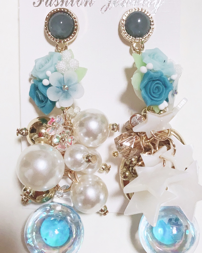 今宵も堕ちる 薔薇ピアス シェルピアス 水入りピアス パールピアス