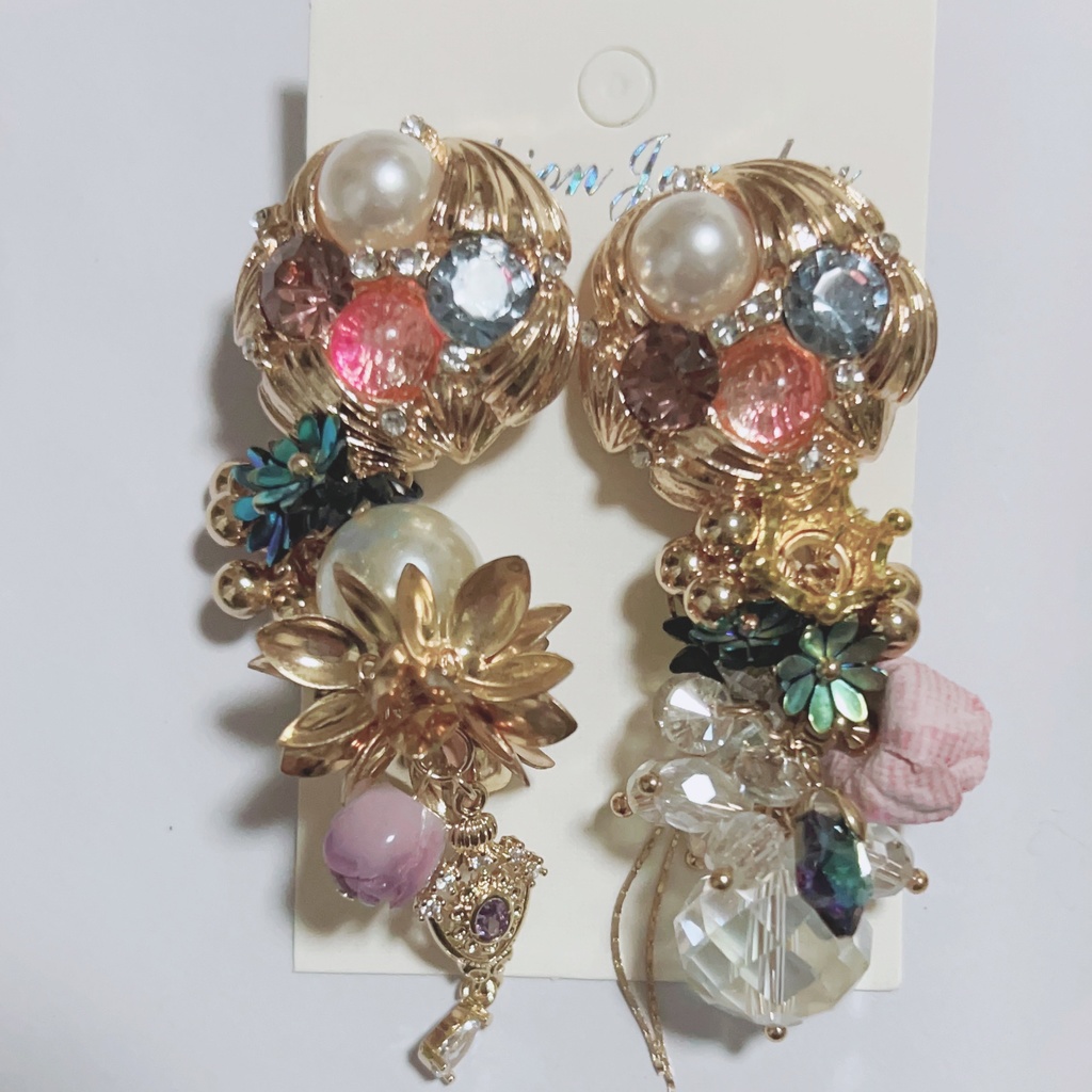 Lesson ロングピアス ゴージャスピアス 薔薇ピアス ジャラジャラピアス