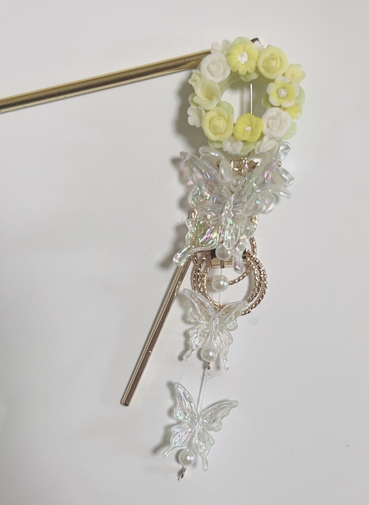 青空ハイタッチ　薔薇アクセ　ヘアアクセ　ハンドメイド　かんざし　ヘアアクセサリー