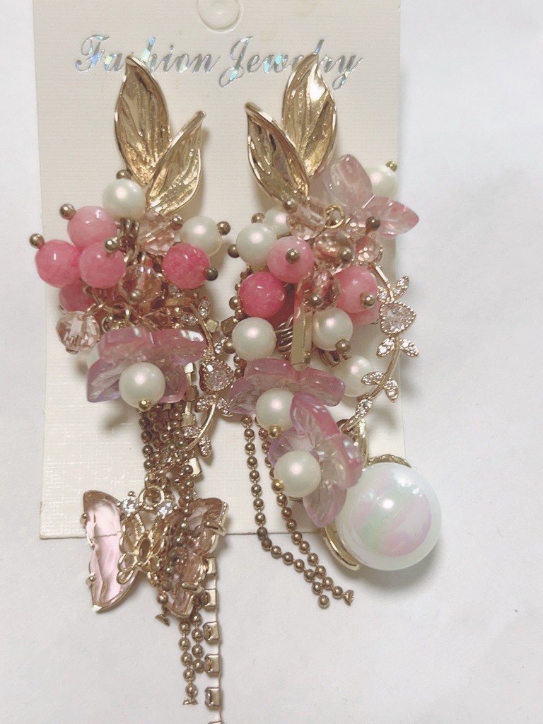 花開いた今を ロングピアス ゴージャスピアス ゆめかわピアス ハンドメイドピアス