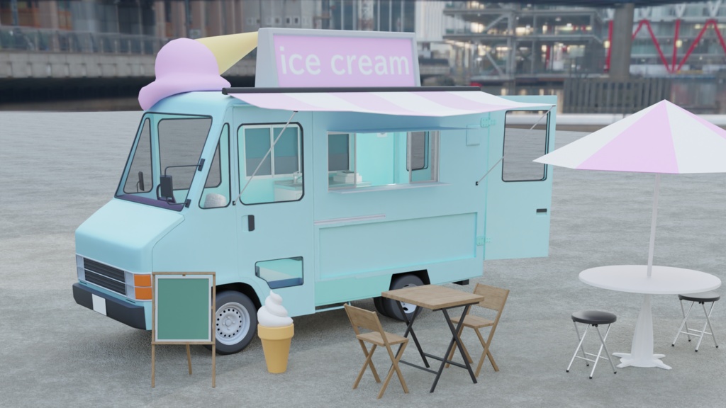 キッチンカー アイスクリーム 配達トラック 3Dモデル VRChat