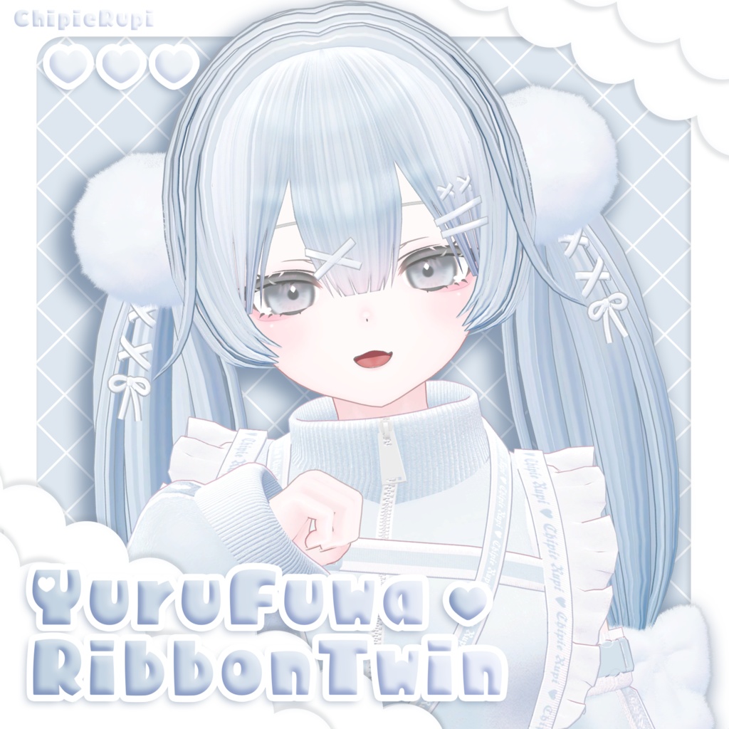 【Hair3Dmodel】3Dモデルゆるふわりぼんのツインテール YuruFuwaRibbonTwin
