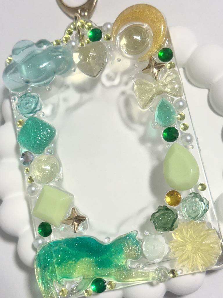 ♡限定1点♡レジン硬質トレカケース【ネコ 新緑】