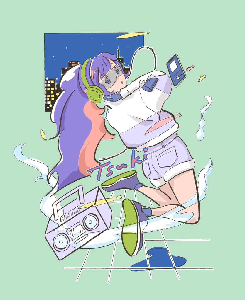 Tsuki ロングスリーブTシャツ(黒)背面印刷