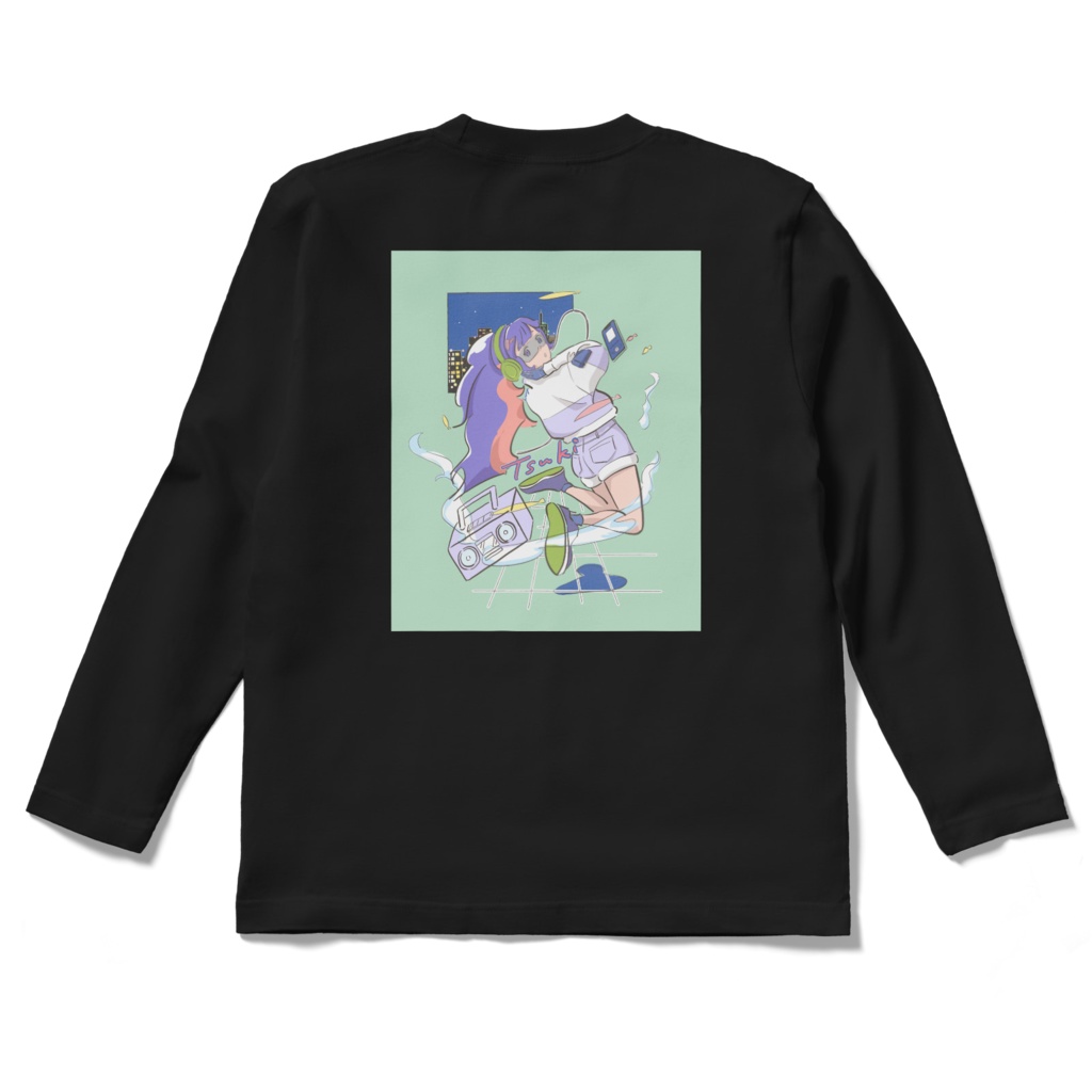 Tsuki  ロングスリーブTシャツ（黒）背面印刷