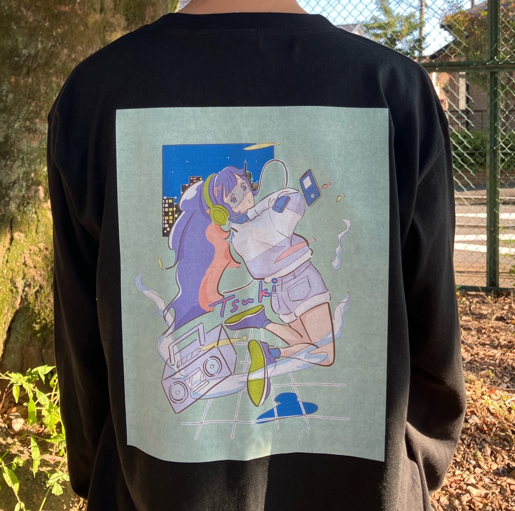 Tsuki ロングスリーブTシャツ(黒)背面印刷