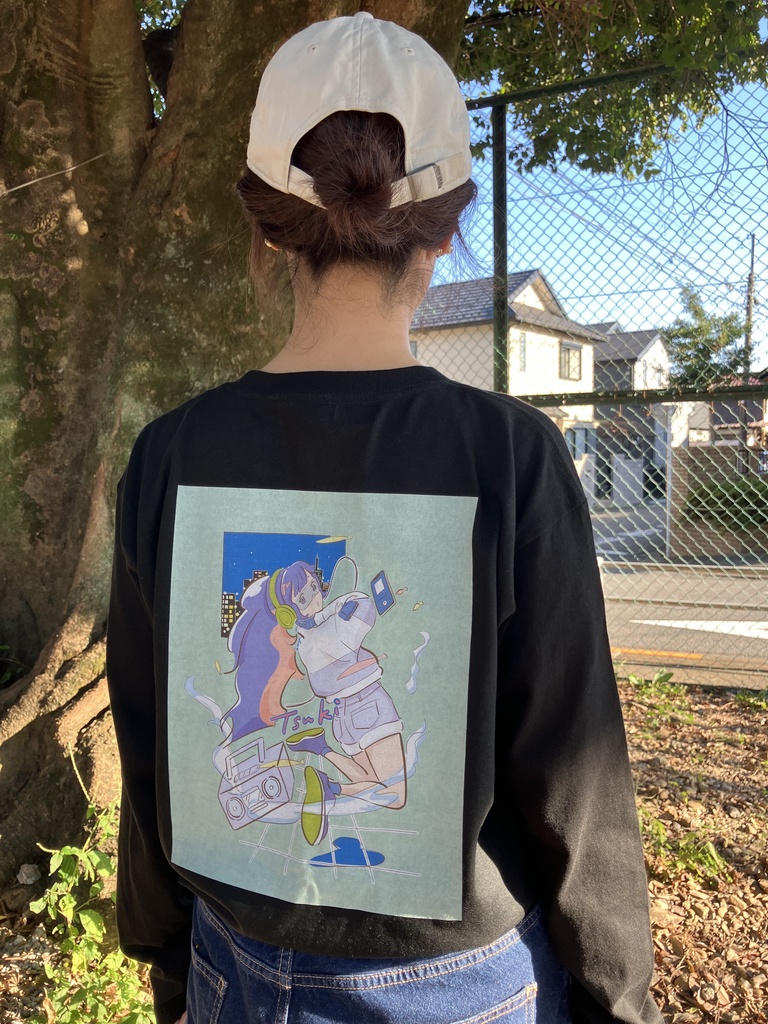 Tsuki ロングスリーブTシャツ(黒)背面印刷