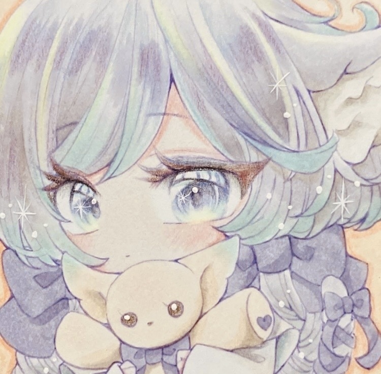 手描きイラスト原画　ケモ耳の女の子（フェネックのぬいぐるみ）