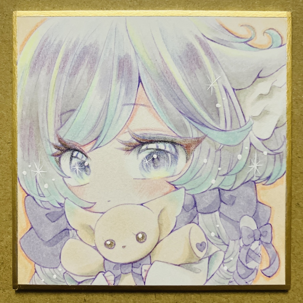 手描きイラスト原画 ケモ耳の女の子(フェネックのぬいぐるみ)